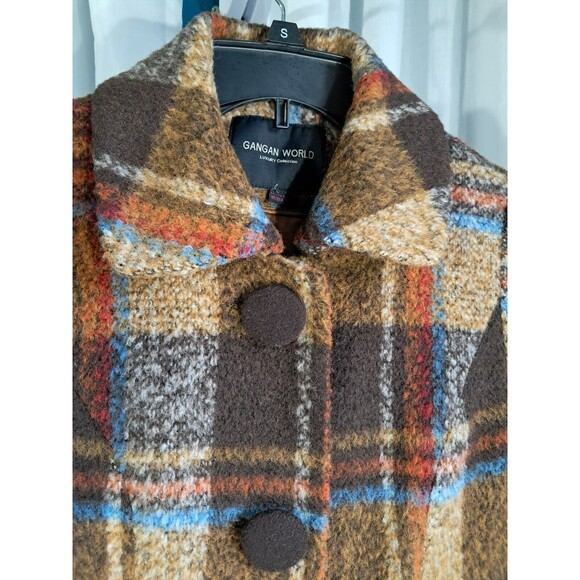 Wool Cashmere Brown Plaid Girls Long Overcoat Size Large GanGan World - Picture 9 of 13